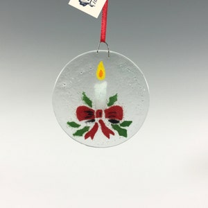 Christmas Candle Ornament, Candle Window Hanging, Fused Glass Ornament