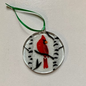 Cardinal ornament, birch trees