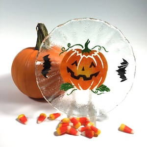 Halloween Candy Dish, Pumpkin Bowl, Fused Glass Dish, Glass Pumpkin, Jack-o-lantern image 1