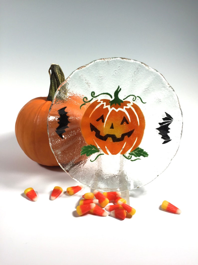 Halloween Candy Dish, Pumpkin Bowl, Fused Glass Dish, Glass Pumpkin, Jack-o-lantern image 1