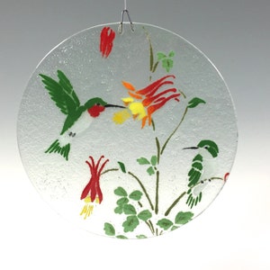 Hummingbird Suncatcher, Fused Glass, Hummingbirds, Humming Bird, Bird Window Hanging, Columbine
