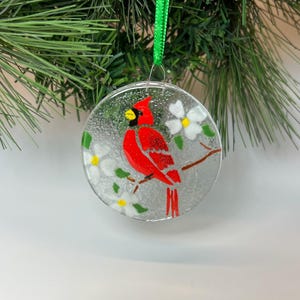 Cardinal Ornament, Fused Glass