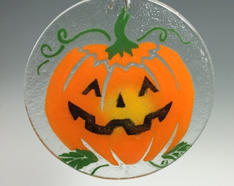 Halloween Suncatcher, Jack O Lantern, Window Hanging, Pumpkin Suncatcher, Fused Glass