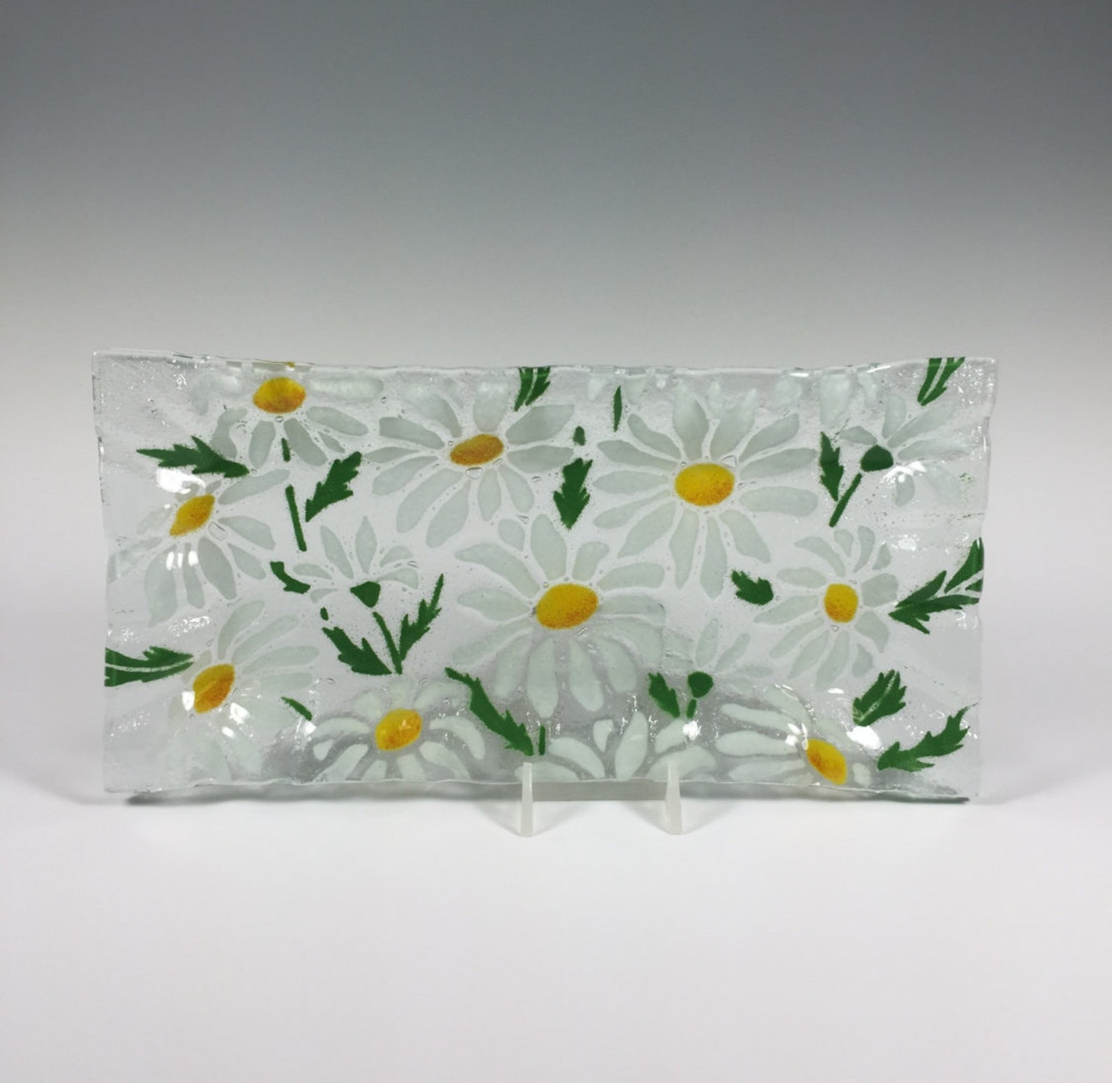 Daisy Serving Tray Daisies Fused Glass Flowers White Etsy
