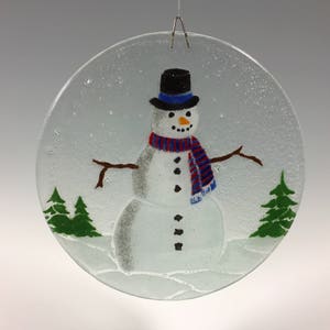 Snowman Suncatcher, Winter scene, Snowman decor,