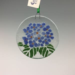 Ornament van gesmolten glas, ornament hortensia, blauwe hortensia, bloem, kantoorcadeau, kerstornament