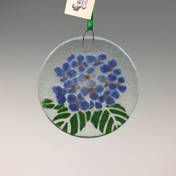 Fused Glass Ornament, Hydrangea Ornament, Blue Hydrangea, Flower, Office Gift, Christmas Ornament