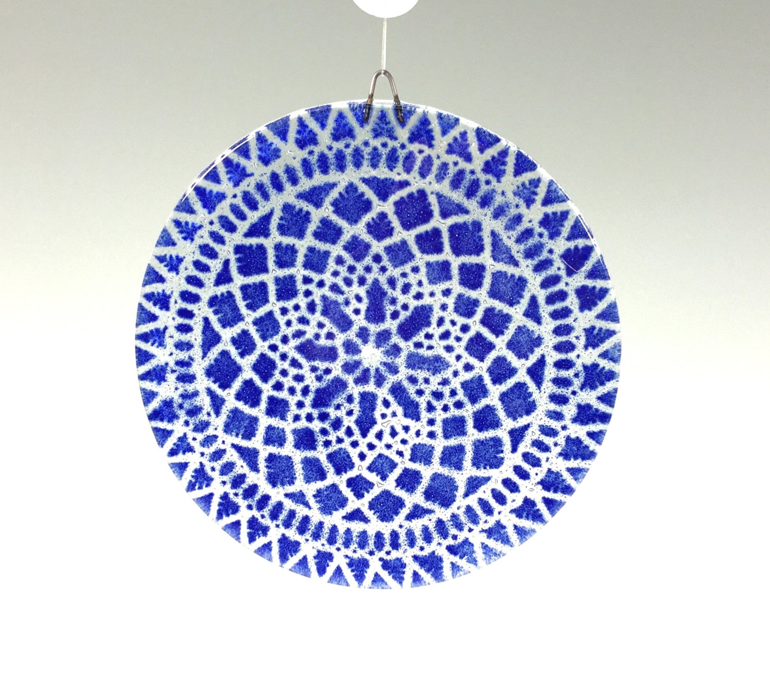 Cobalt Blue Suncatcher Fused Glass Lace Window Hanging Etsy