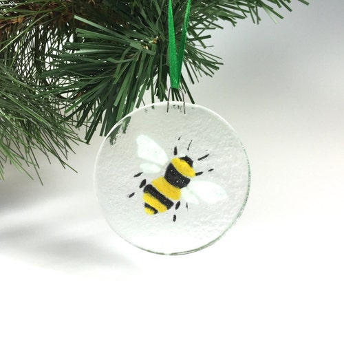 Bee Ornament Fused Glass Honey Bee Bumble Bee Insects Etsy