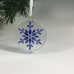 Snowflake Ornament, Fused Glass, Cobalt Blue, Snowflakes, Glass Ornament, Christmas Ornament