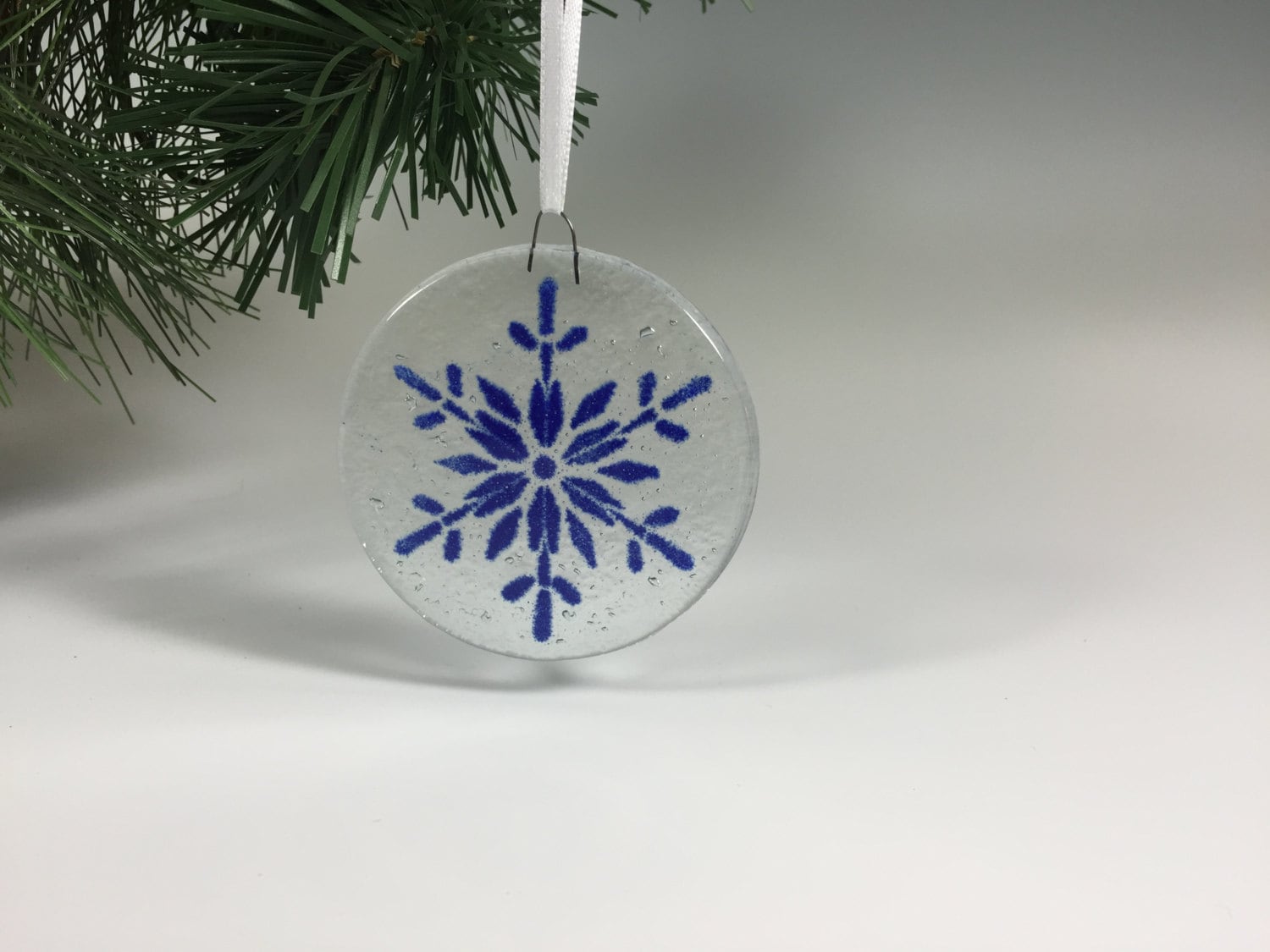 Snowflake Ornament Fused Glass Cobalt Blue Snowflakes Glass Ornament Christmas Ornament