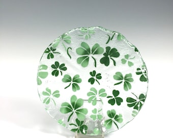 Shamrock Bowl, Fused Glass Dish, Irish Design, Celtic, Clover, Irish Decor