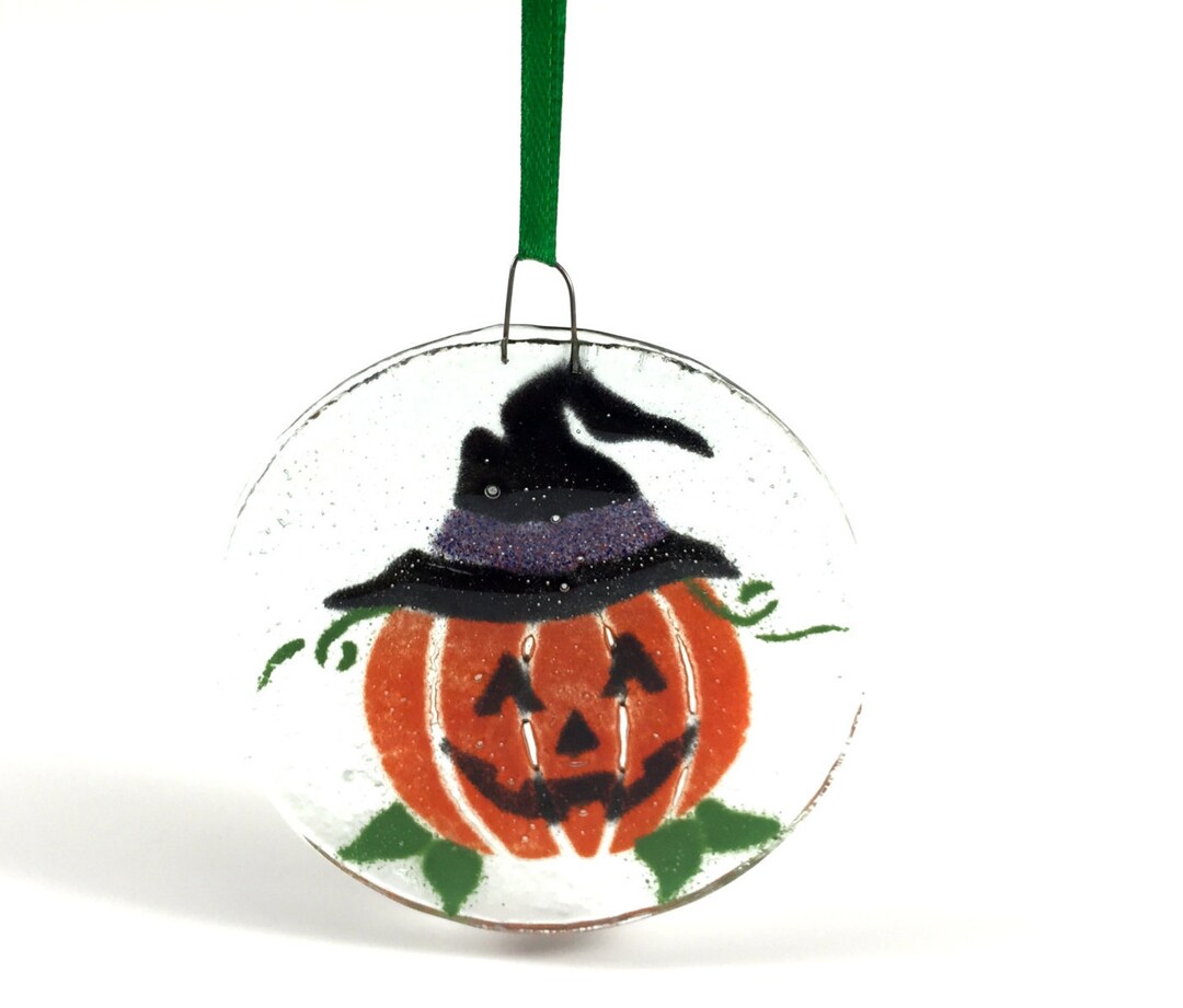 Fused Glass Pumpkin Ornament: Handmade Halloween Jack-o-lantern Decor ...