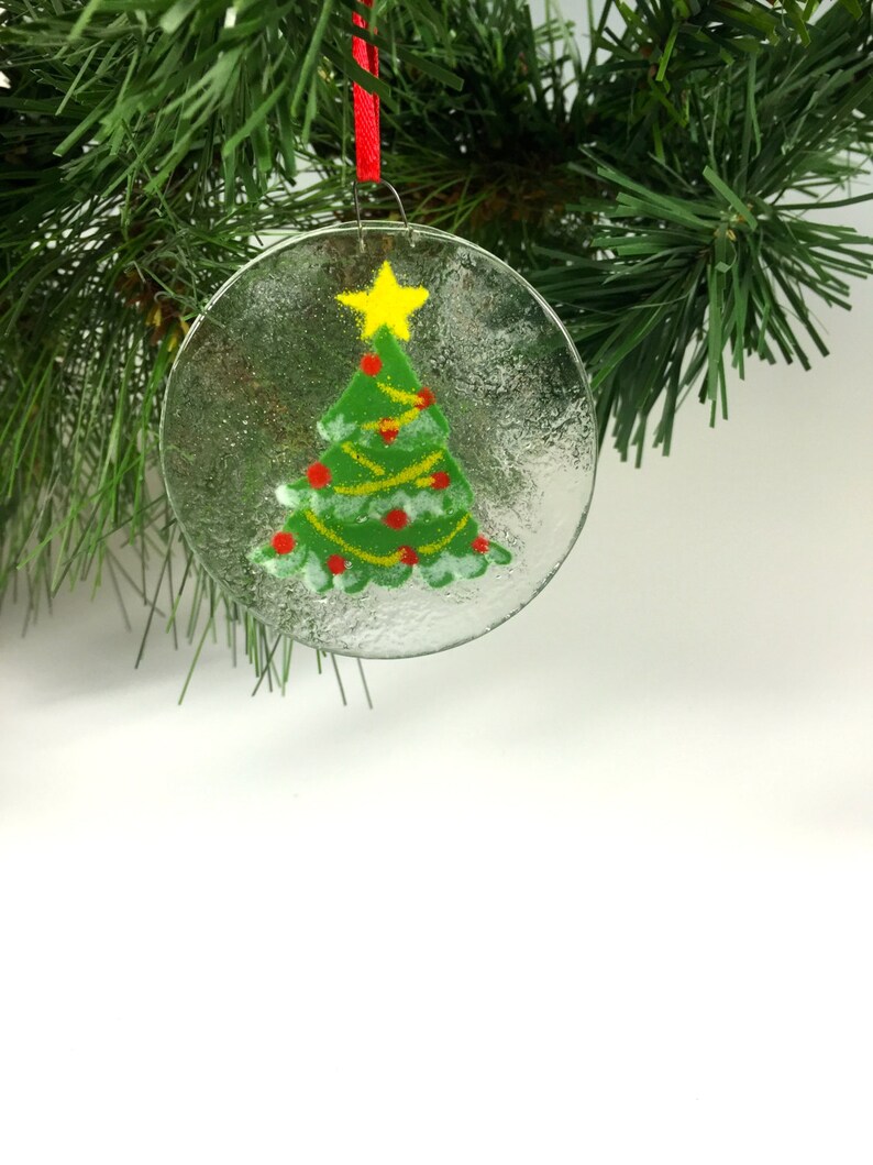 Christmas Tree Ornament, Fused Glass, Christmas Suncatcher image 1