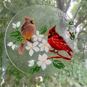 Cardinal Suncatcher, Cardinal Window Hanging, Fused Glass image 2