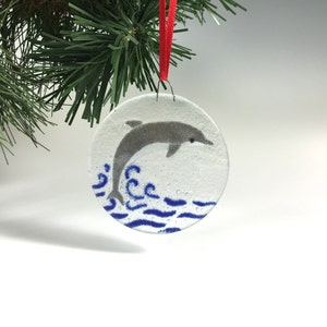 Dolphin Ornament, Fused Glass, Dolphins, Seashore, Ocean Decor