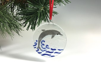 Dolphin Ornament, Fused Glass, Dolphins, Seashore, Ocean Decor