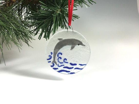 Dolphin Ornament, Fused Glass, Dolphins, Seashore, Ocean Decor