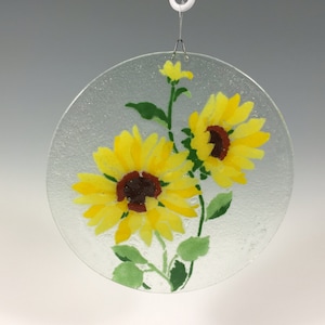 Sunflower Suncatcher, Fused Glass, Large Sun catcher