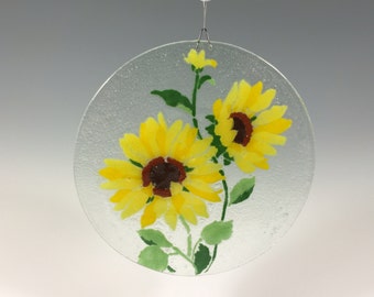 Sunflower Suncatcher, Fused Glass, Large Sun catcher