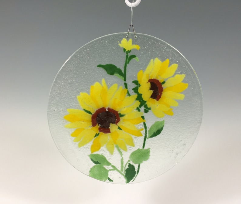 Sunflower Suncatcher Fused Glass Large Sun Catcher Etsy