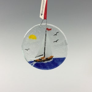 Sailboat Ornament, Fused Glass Ornament, Seashore, Sailboat Decor