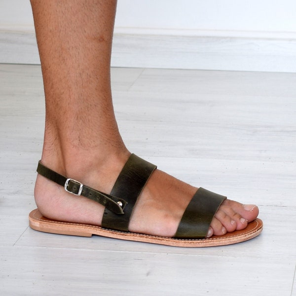 Sandalias griegas, sandalias de cuero espartano, sandalias hechas a mano, cuero artesanal, sandalias caqui ARTEMIS