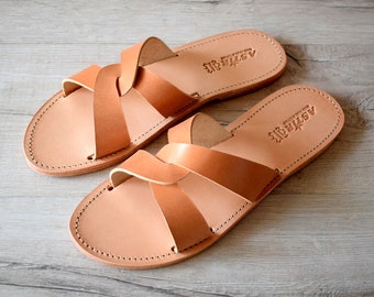 Slides for men, Ancient Greek leather sandals, Men Greek leather sandals.
