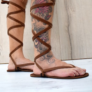 Genuine leather Barefoot sandals, Brown Huarache sandals, Ankle strap sandals, running sandals, elegant gladiator, Beach shoes,