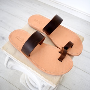 Flip flop men Greek Leather sandals, slipers Men, Thongs brown Color, leather sole - insole