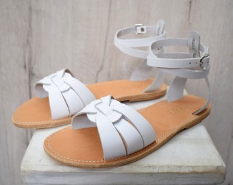 Selene Ancient Greek sandals, Handcrafted leather, boho sandals, Tan or white sandals, Astir sandals