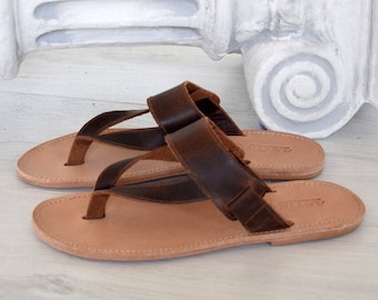 Greek Leather Flip Flops sandals for Men, DELOS
