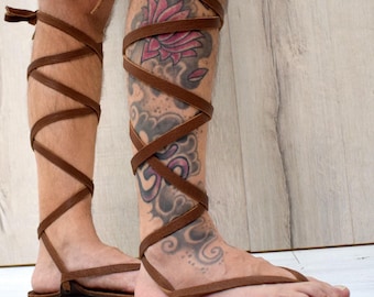 Genuine leather Barefoot sandals, Brown Huarache sandals, Ankle strap sandals, running sandals, elegant gladiator, Beach shoes,