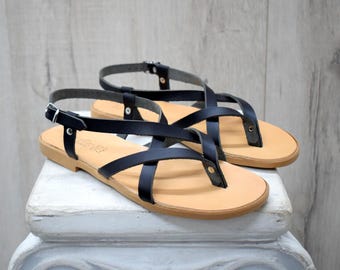 Women's Flat Leather Handmade Greek Sandals