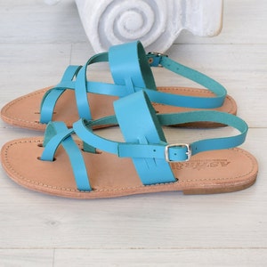 Greek handmade, Lace Up Sandals, High Quality Genuine Leather, Flats, turquoise, handmade sandals, handcrafted leather, Unique design, NISA