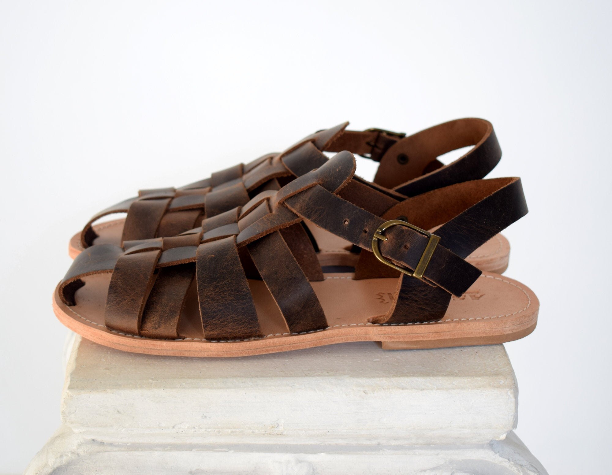 Fisherman Greek Men Leather Sandals Made by Hand. - Etsy Canada