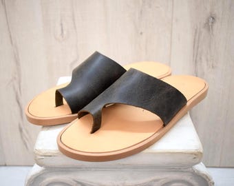 Men’s Greek Leather Toe Loop Sandals – Handmade Slide-Ons with Anti-Slip Sole by Astir Sandals