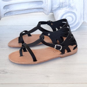 Greek handmade sandals, handmade sandals, Women summer flats, Black sandals, Ancient Greek leather sandals, handcrafted leather ALONISSOS