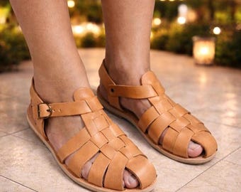 Fisherman Greek Men Leather Sandals made by hand.