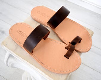 Flip flop men Greek Leather sandals, slipers Men, Thongs brown Color, leather sole - insole