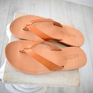 Flip Flop - Thong men Greek Leather sandals, slipers Men, Tan Color, leather sole - insole