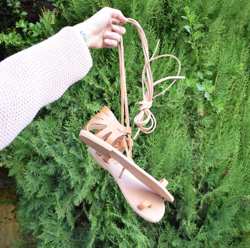 Ancient Greek Leather Sandals Tie up Greek Sandals Natural Etsy
