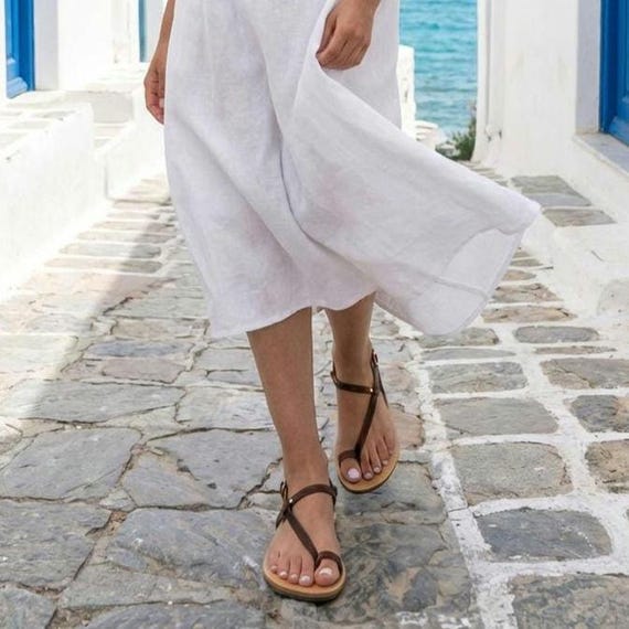 Women’s Greek Leather Sandals – Handmade Flat Toe Ring Sandals for Summer & Wedding