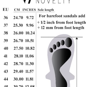 Puede incluir: Una tabla de tallas de sandalias con medidas en EU, cm y pulgadas. La tabla incluye un contorno de pie e instrucciones para sandalias descalzas, con tallas desde la EU 36 (24,70 cm) hasta la EU 46 (31,50 cm). El logotipo de Sparta Novelty est&aacute; en la parte superior.