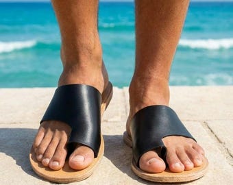 Chic Open-Toe Greek Leather Sandals for Men – Handmade and Comfortable Summer Footwear