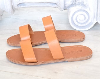 Men Slide Handmade Sandals with Leather