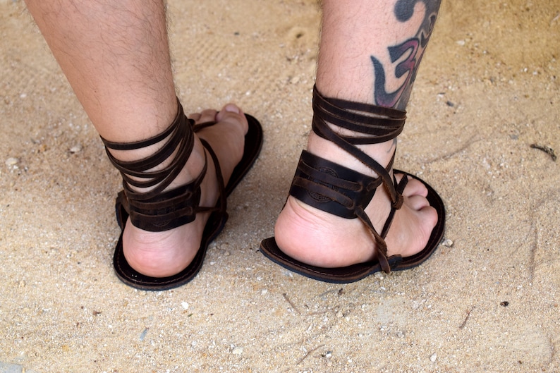 Genuine leather Barefoot, Brown Huarache sandals, Ankle strap sandals, running sandals, elegant gladiator, Beach shoes, Leather sandals image 3