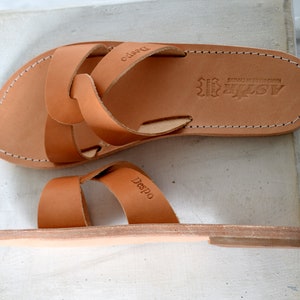 Slides for women, Personalized sandals, Monogram slippers, Ancient Greek leather sandals, Women Greek leather sandals, Leather sandals