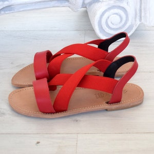 Bohemian leather sandals, Women summer, High Quality Genuine Leather, red sandals, handmade sandals, Strappy Sandals, SAFONIDI