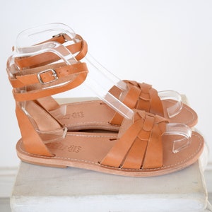 Frauen Riemchen Riemchen Slides Leder Sandalen - PLEXIDA im griechischen Stil